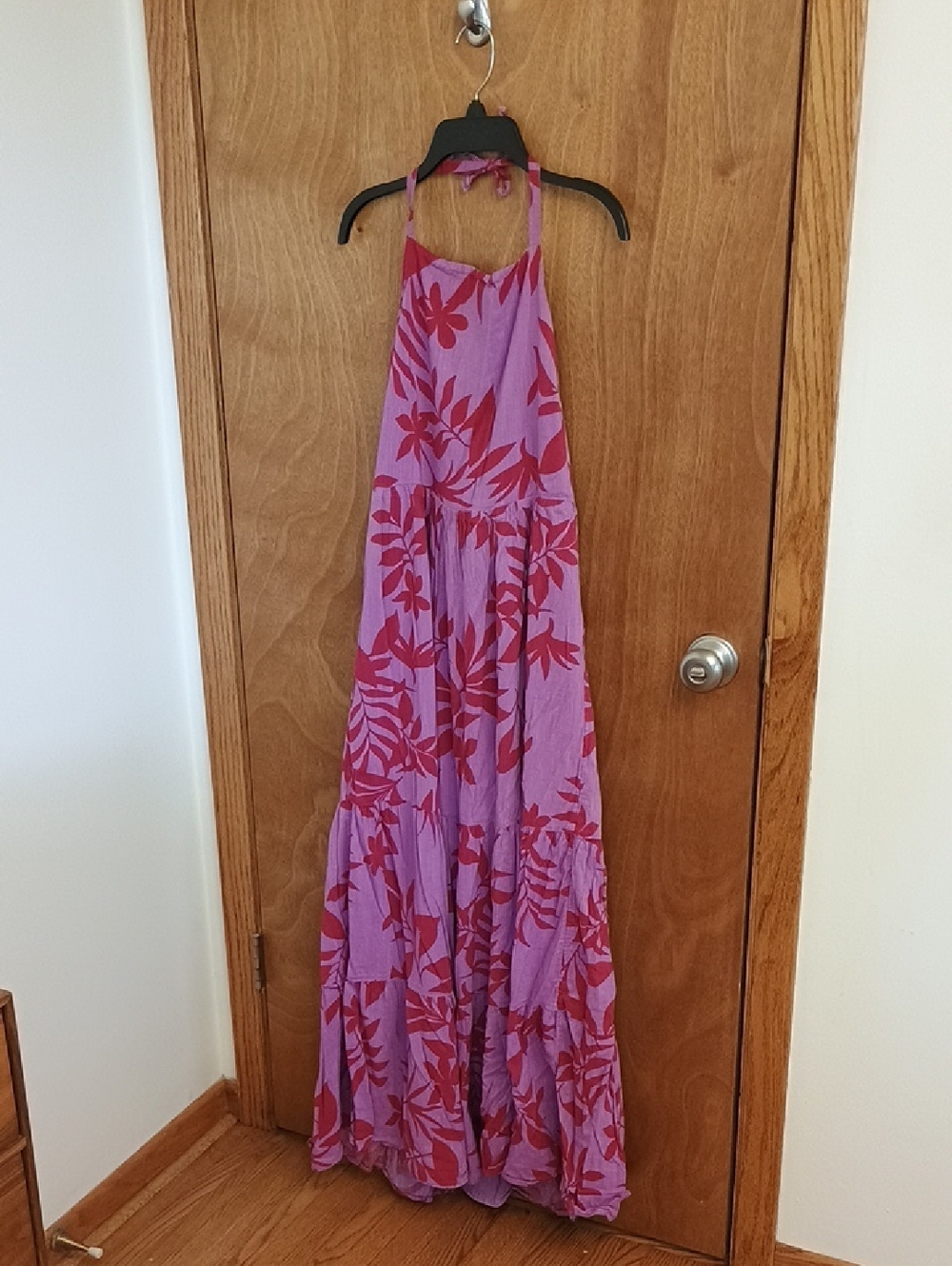 Old Navy Purple and Red Floral Halter Midi Dress M TALL